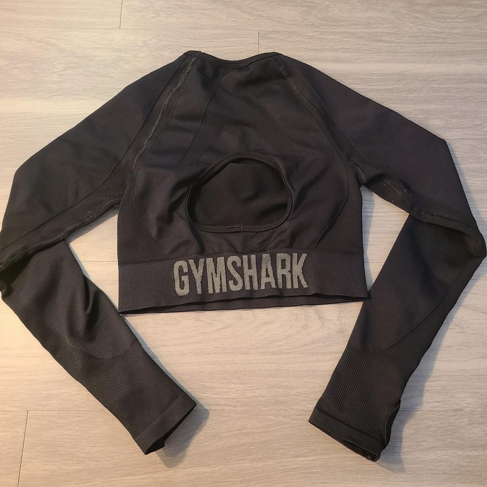 Gymshark Black Seamless Long Sleeve Crop Top Keyhole Back Thumbholes Womens S